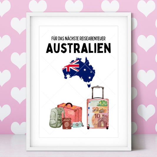 Australien Reise Geldgeschenk Reisegutschein – Digitaler Sofort Download PDF A4 zum Ausdrucken
