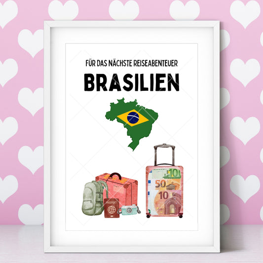 Brasilien Reise Geldgeschenk - Digitaler Sofort Download PDF A4 zum Ausdrucken