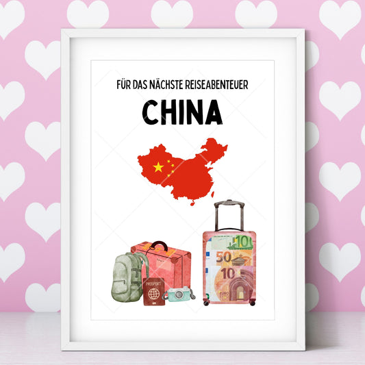 China Reise Geldgeschenk - Digitaler Sofort Download PDF A4 zum Ausdrucken