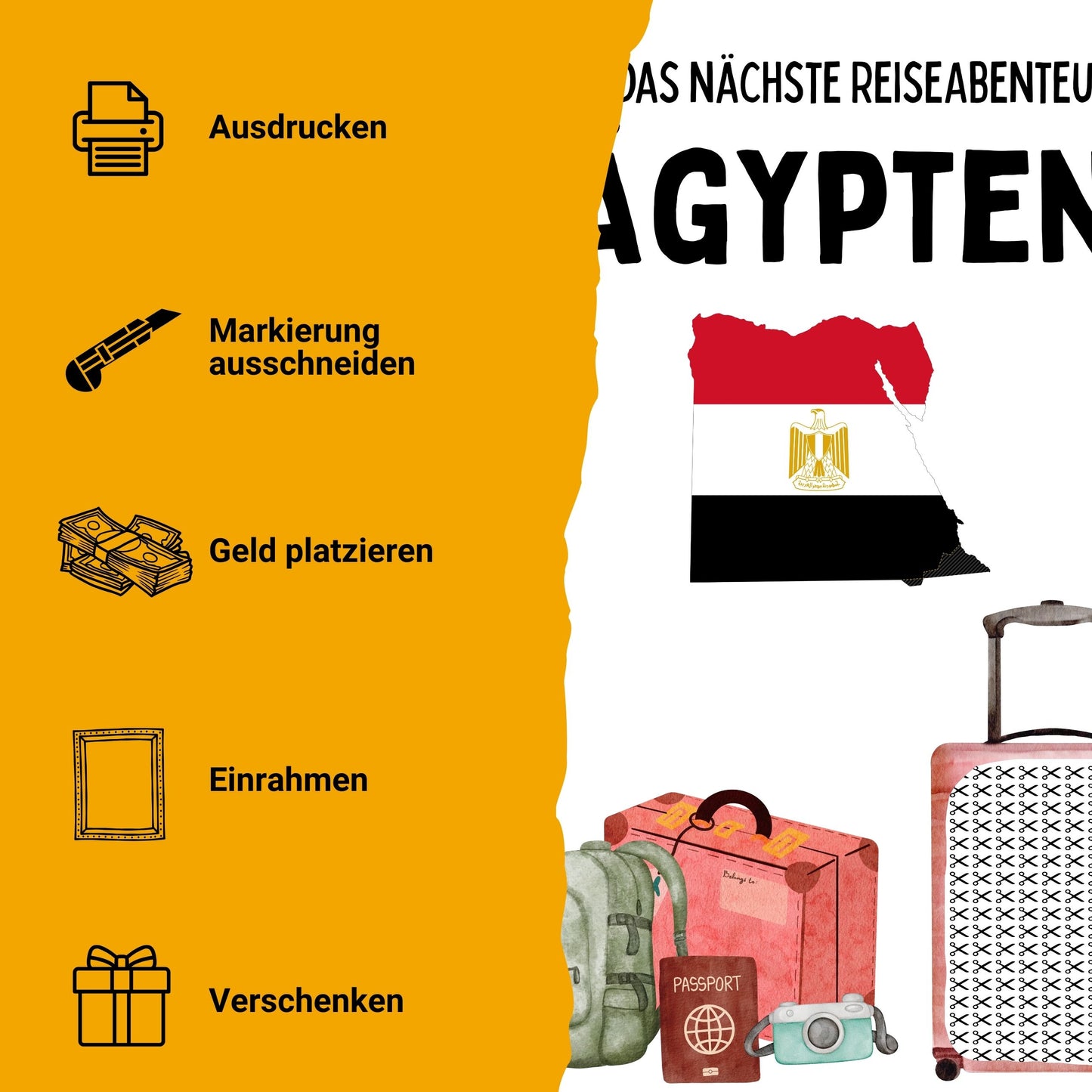 Ägypten Reise Geldgeschenk Reisegutschein – Digitaler Sofort Download PDF A4 zum Ausdrucken