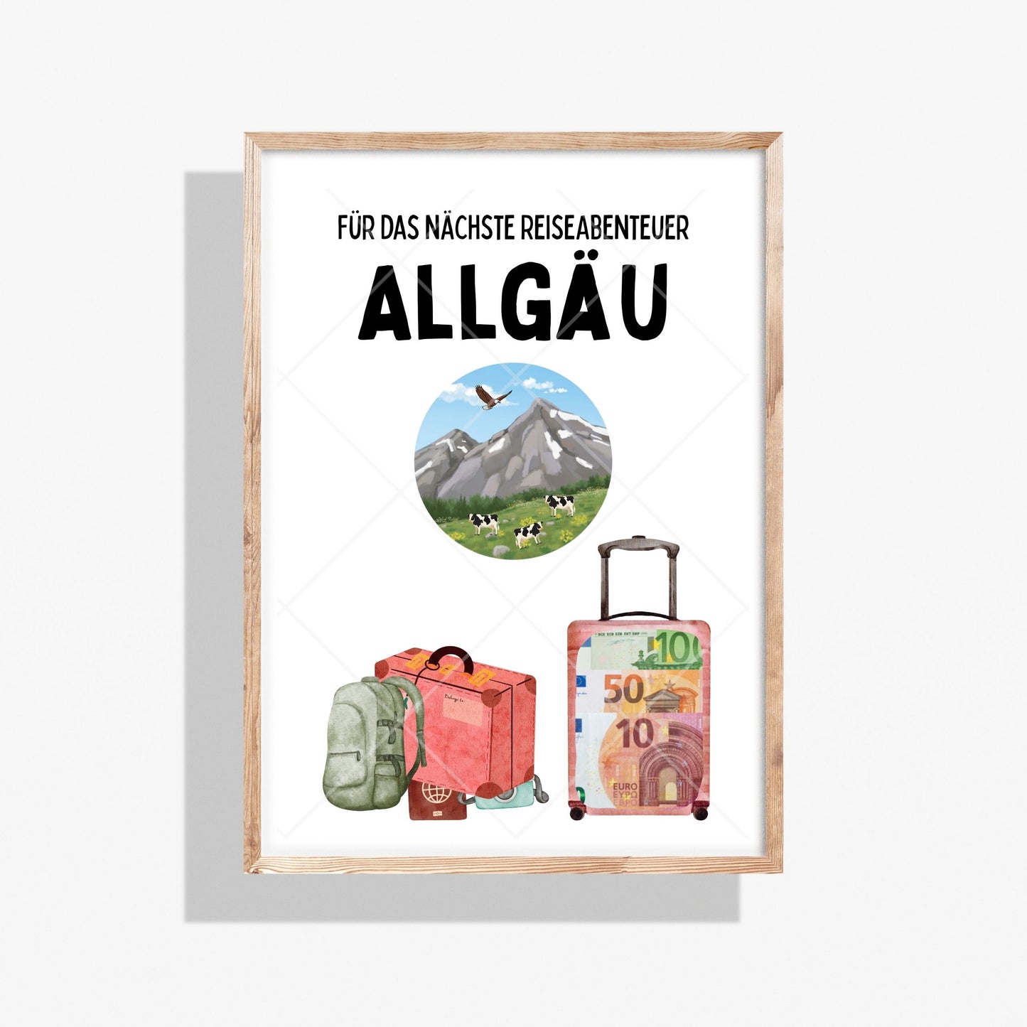 Allgäu Reise Geldgeschenk Reisegutschein – Digitaler Sofort Download PDF A4 zum Ausdrucken