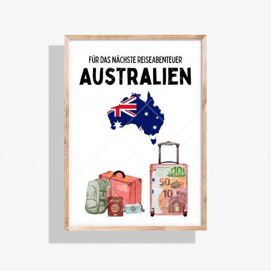 Australien Reise Geldgeschenk Reisegutschein – Digitaler Sofort Download PDF A4 zum Ausdrucken