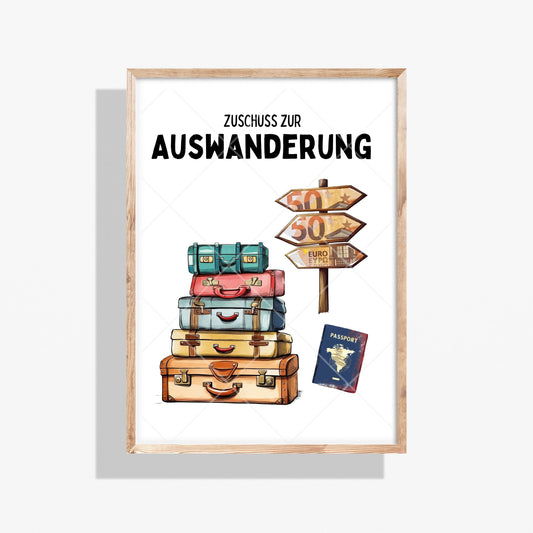 Auswanderung Geldgeschenk Zuschuss – Digitaler Sofort Download PDF A4 zum Ausdrucken