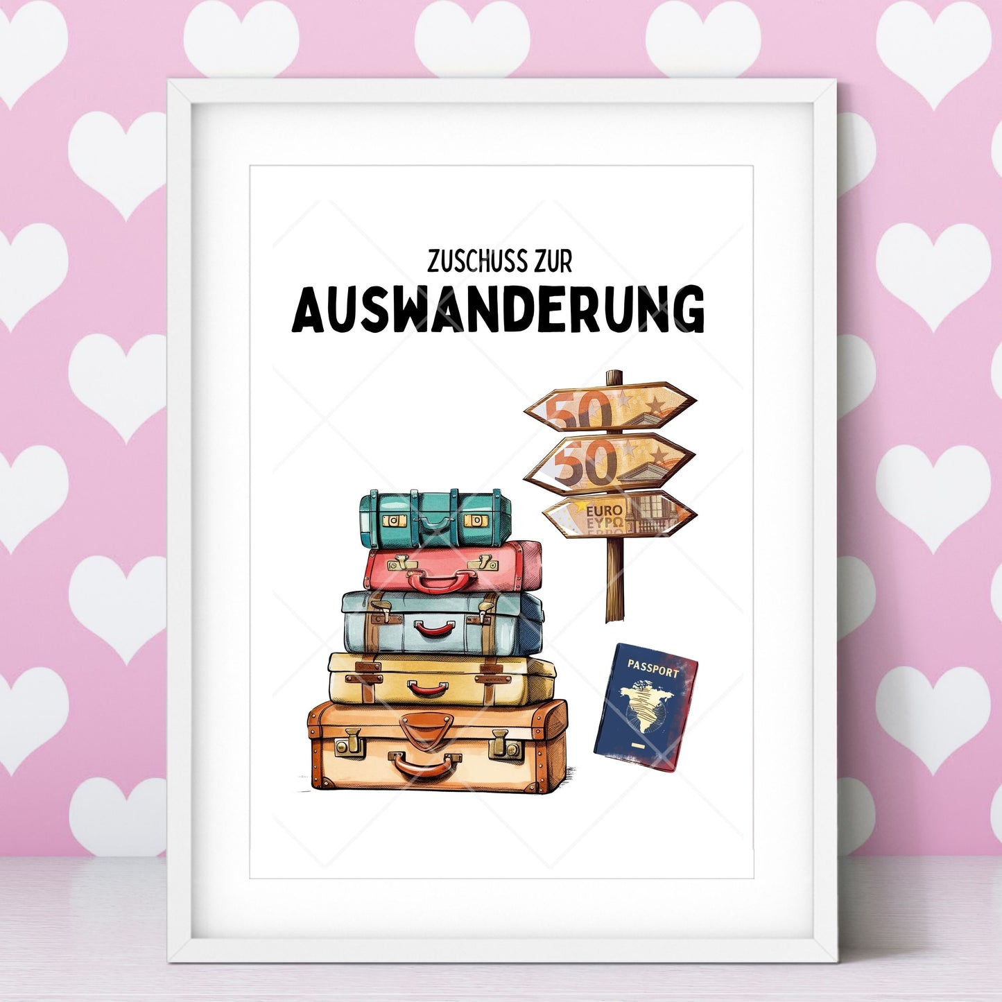 Auswanderung Geldgeschenk Zuschuss – Digitaler Sofort Download PDF A4 zum Ausdrucken