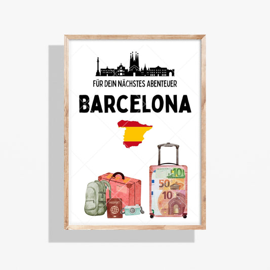 Barcelona Reise Geldgeschenk - Digitaler Sofort Download PDF A4 zum Ausdrucken