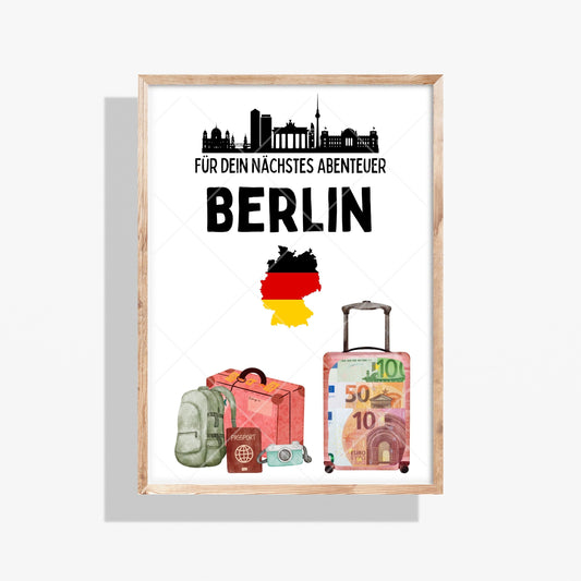 Berlin Reise Geldgeschenk Reisegutschein Städtetrip – Digitaler Sofort Download PDF A4 zum Ausdrucken
