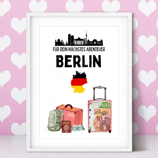 Berlin Reise Geldgeschenk Reisegutschein Städtetrip – Digitaler Sofort Download PDF A4 zum Ausdrucken