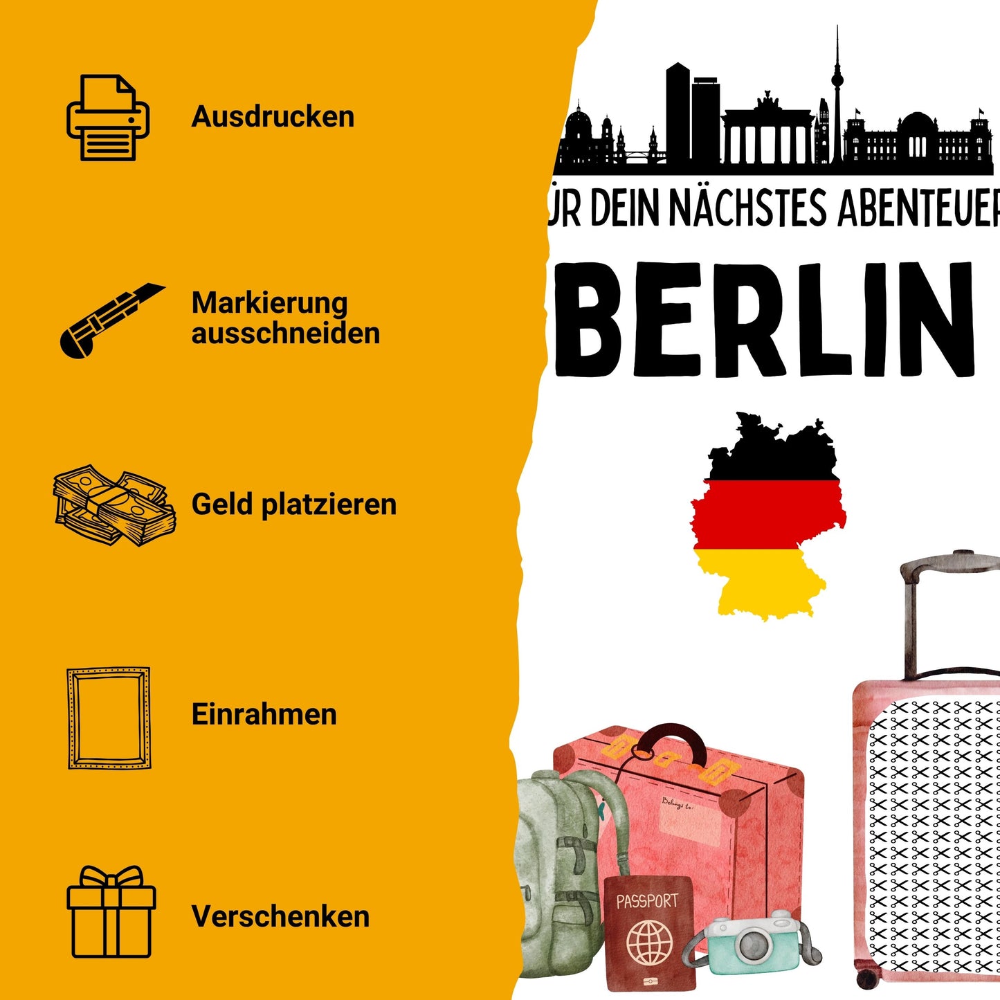 Berlin Reise Geldgeschenk Reisegutschein Städtetrip – Digitaler Sofort Download PDF A4 zum Ausdrucken