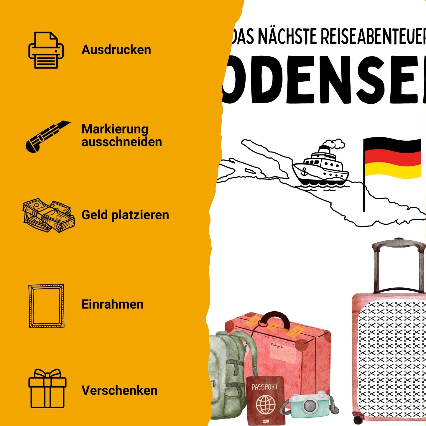 Bodensee Reise Geldgeschenk Reisegutschein – Digitaler Sofort Download PDF A4 zum Ausdrucken