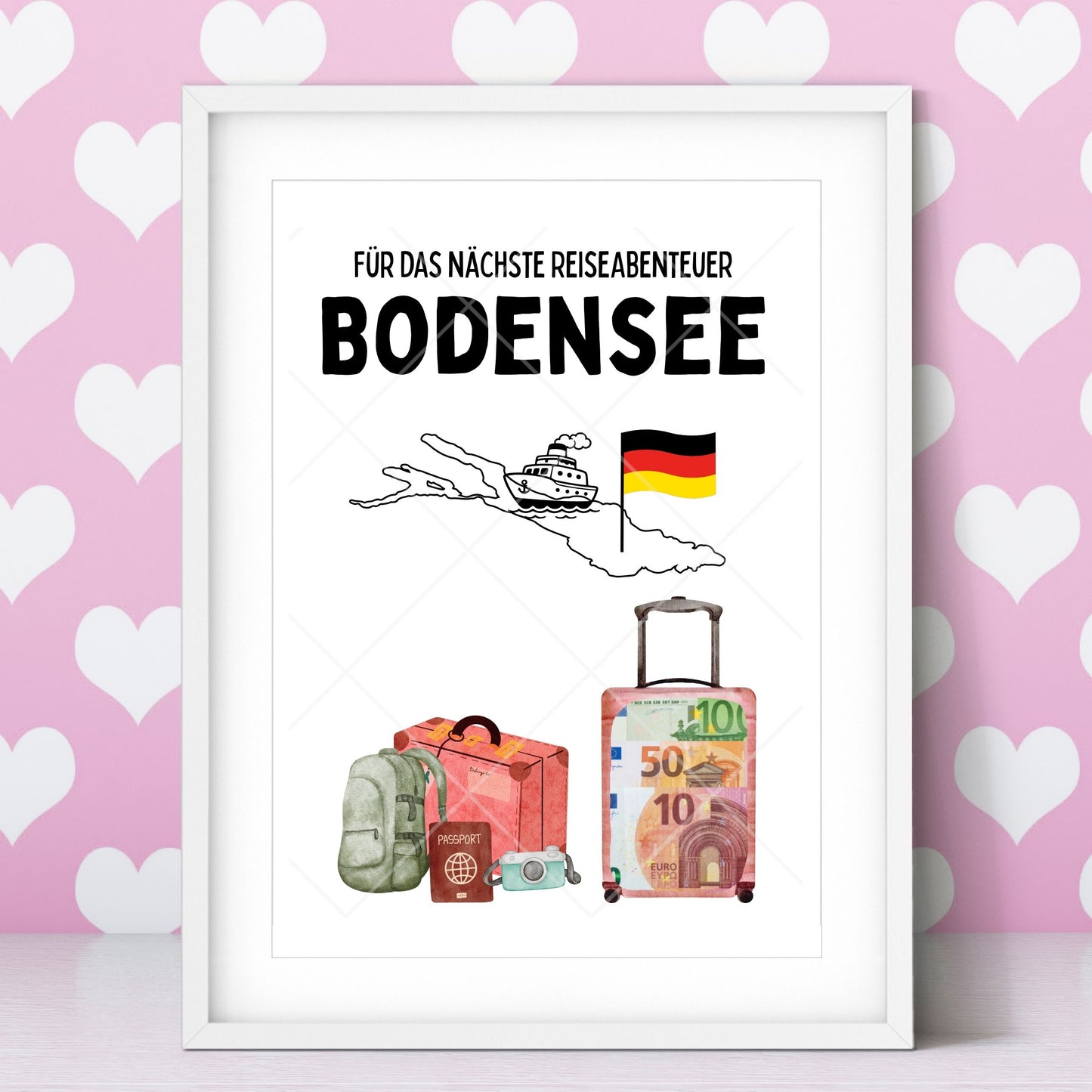 Bodensee Reise Geldgeschenk Reisegutschein – Digitaler Sofort Download PDF A4 zum Ausdrucken