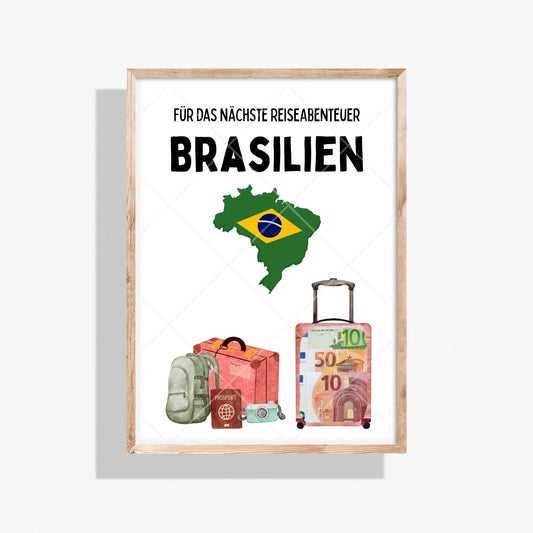 Brasilien Reise Geldgeschenk - Digitaler Sofort Download PDF A4 zum Ausdrucken