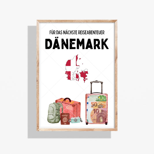 Dänemark Reise Geldgeschenk - Digitaler Sofort Download PDF A4 zum Ausdrucken