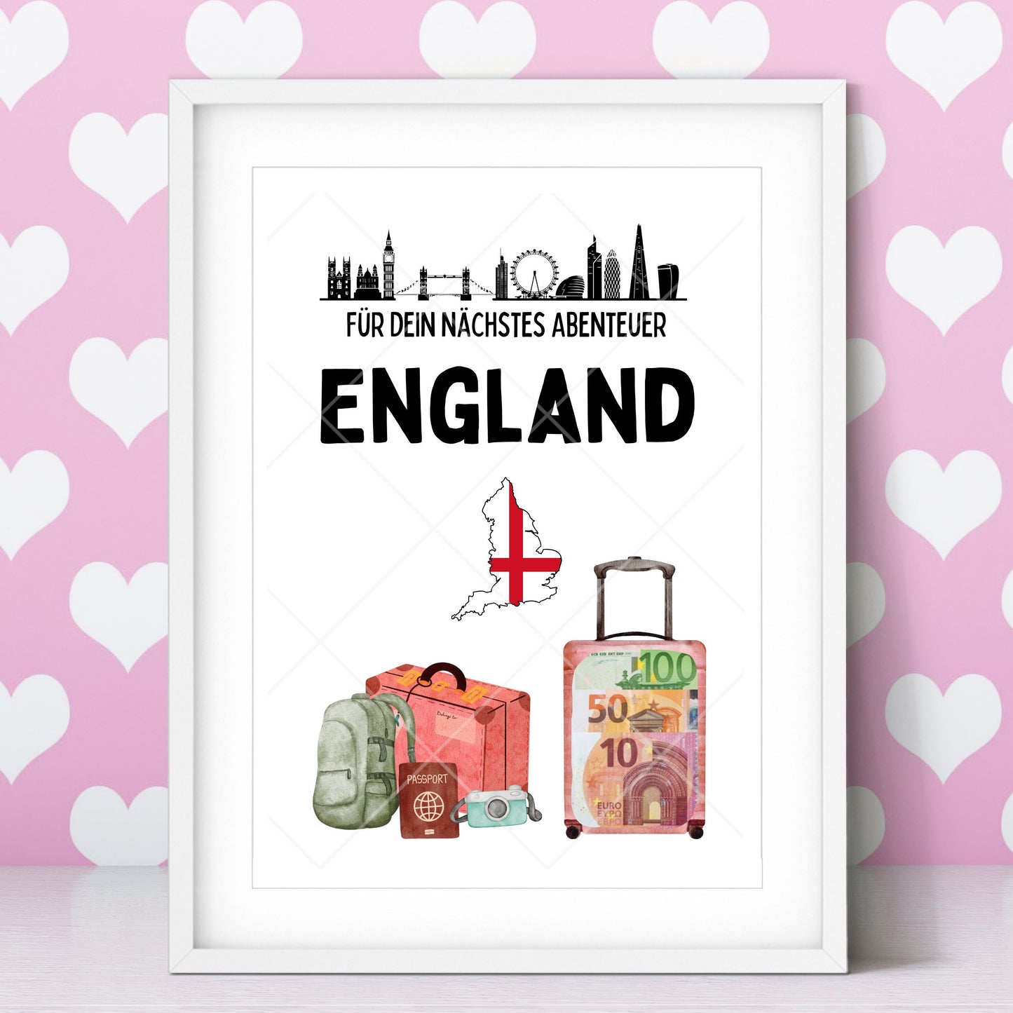 England Reise Geldgeschenk - Digitaler Sofort Download PDF A4 zum Ausdrucken