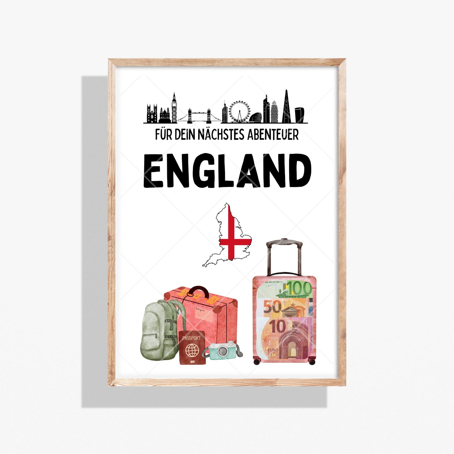 England Reise Geldgeschenk - Digitaler Sofort Download PDF A4 zum Ausdrucken