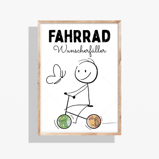 Fahrrad Wunscherfüller Geldgeschenk - Digitaler Sofort Download PDF A4 zum Ausdrucken
