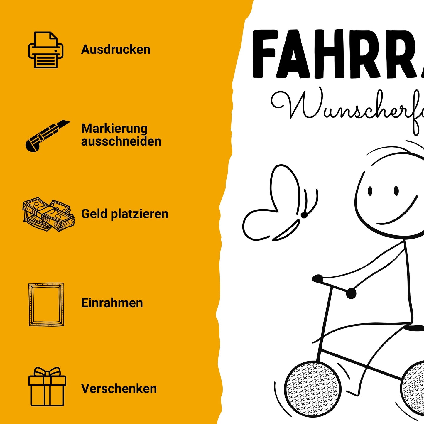 Fahrrad Wunscherfüller Geldgeschenk - Digitaler Sofort Download PDF A4 zum Ausdrucken