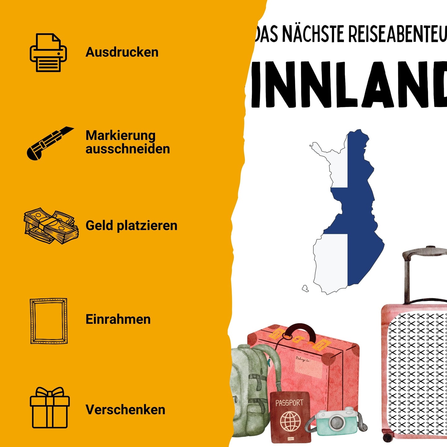 Finnland Reise Geldgeschenk Reisegutschein – Digitaler Sofort Download PDF A4 zum Ausdrucken