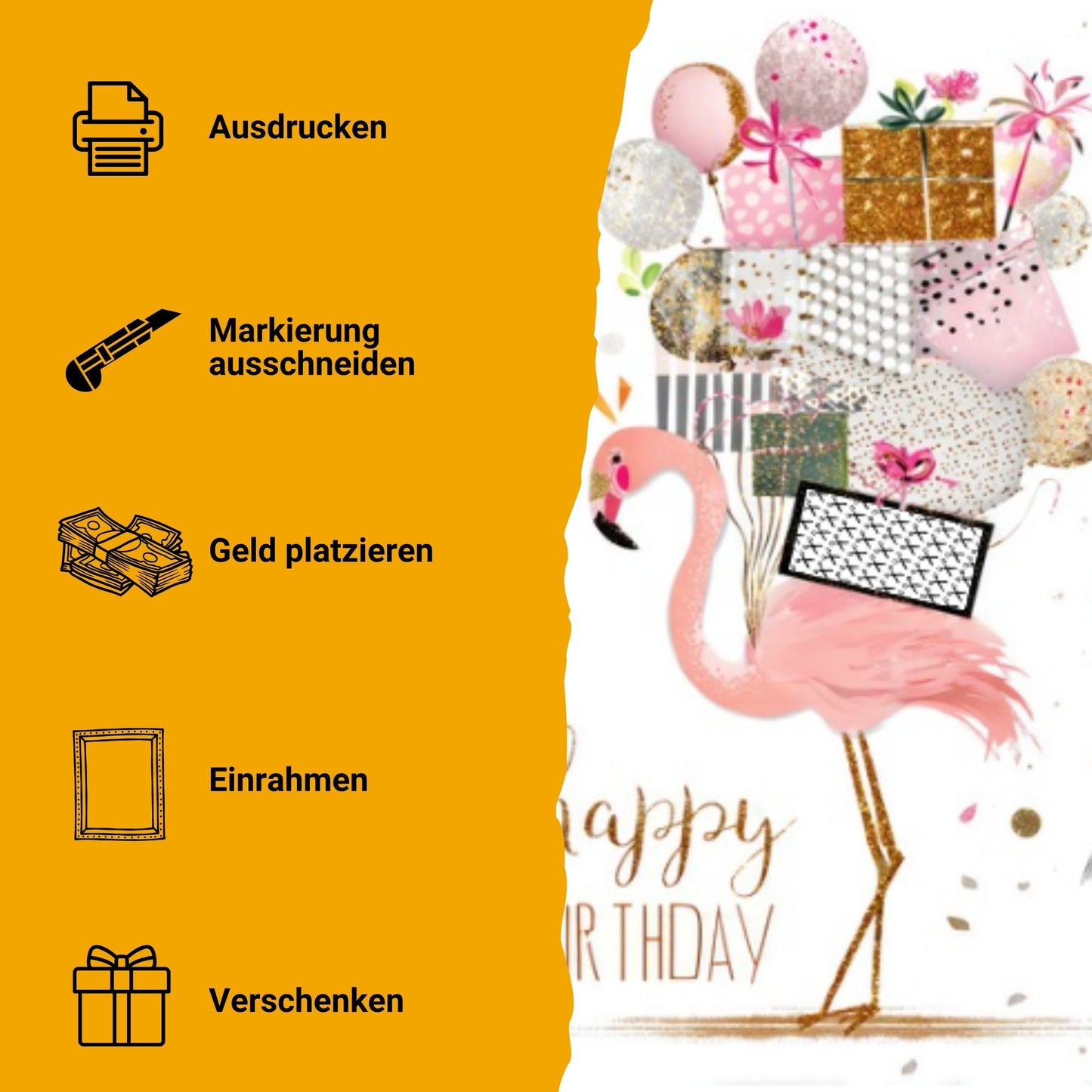 Flamingo Geldgeschenk Geburtstag – Digitaler Sofort Download PDF A4 zum Ausdrucken