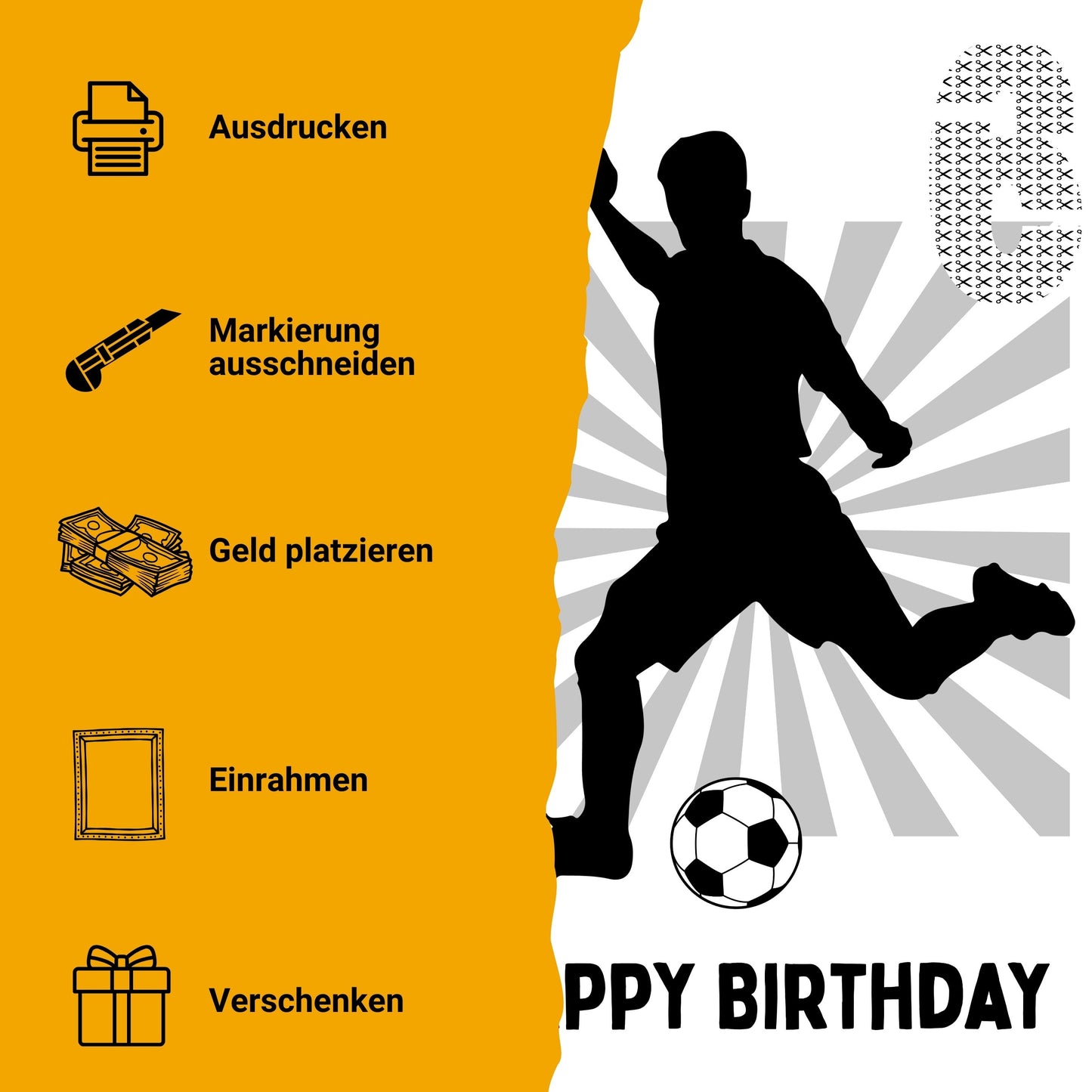 Fußball Geldgeschenk 6 Geburtstag – Digitaler Sofort Download PDF A4 zum Ausdrucken