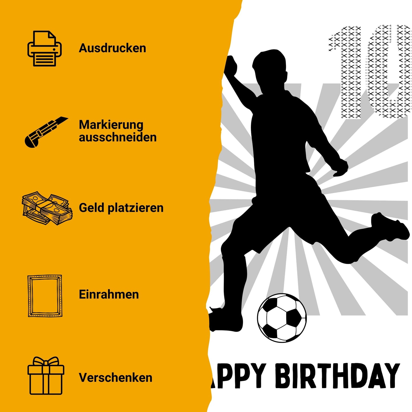 Fußball Geldgeschenk 10 Geburtstag – Digitaler Sofort Download PDF A4 zum Ausdrucken