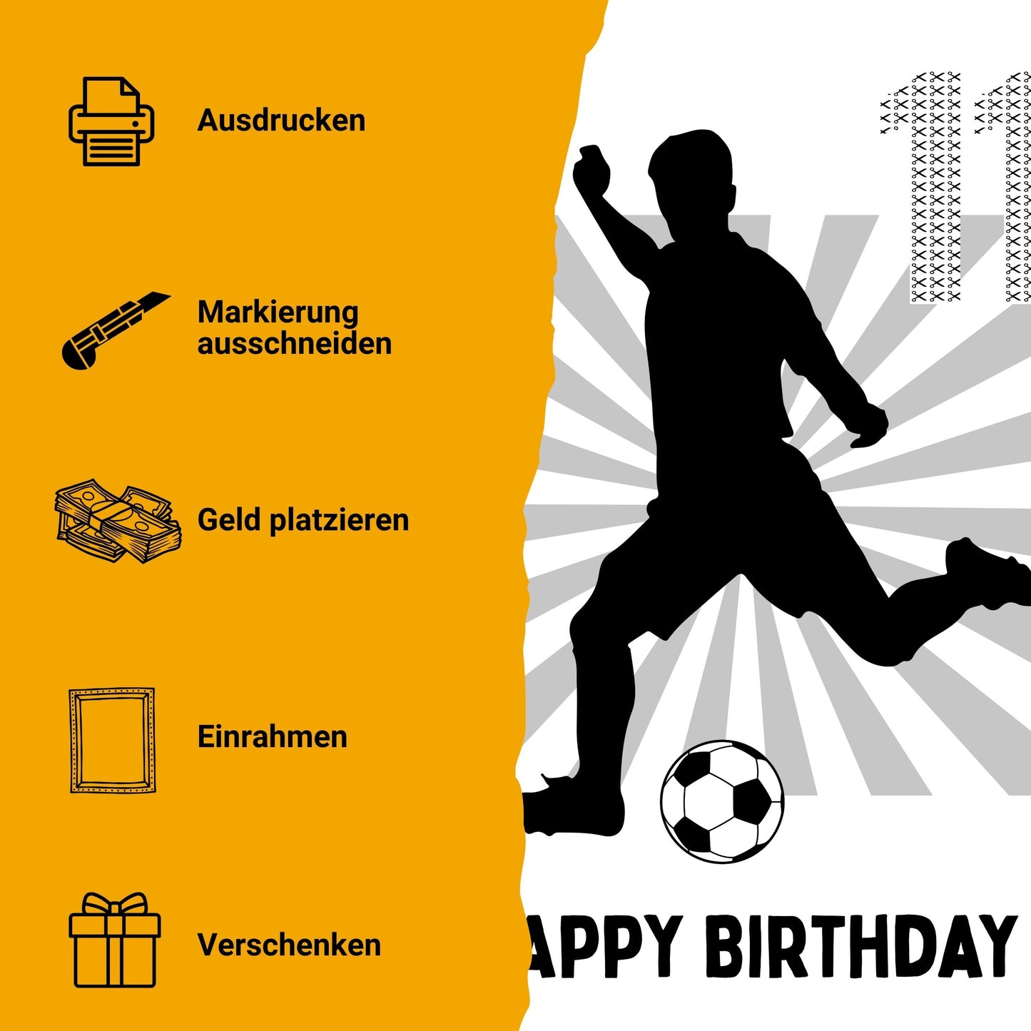 Fußball Geldgeschenk 11 Geburtstag – Digitaler Sofort Download PDF A4 zum Ausdrucken