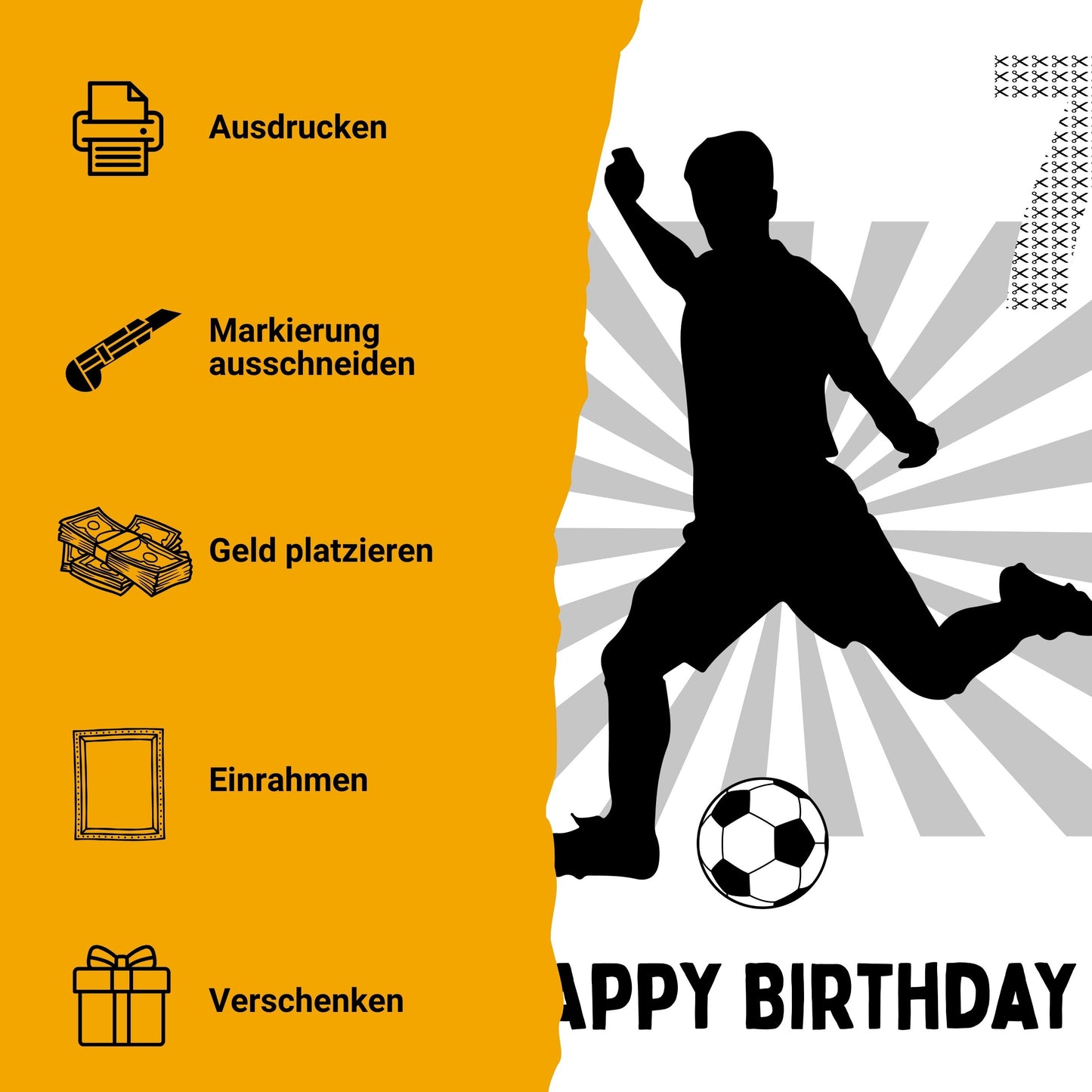 Digitales ProduktFußball Geldgeschenk 7 Geburtstag – Digitaler Sofort Download PDF A4 zum Ausdrucken