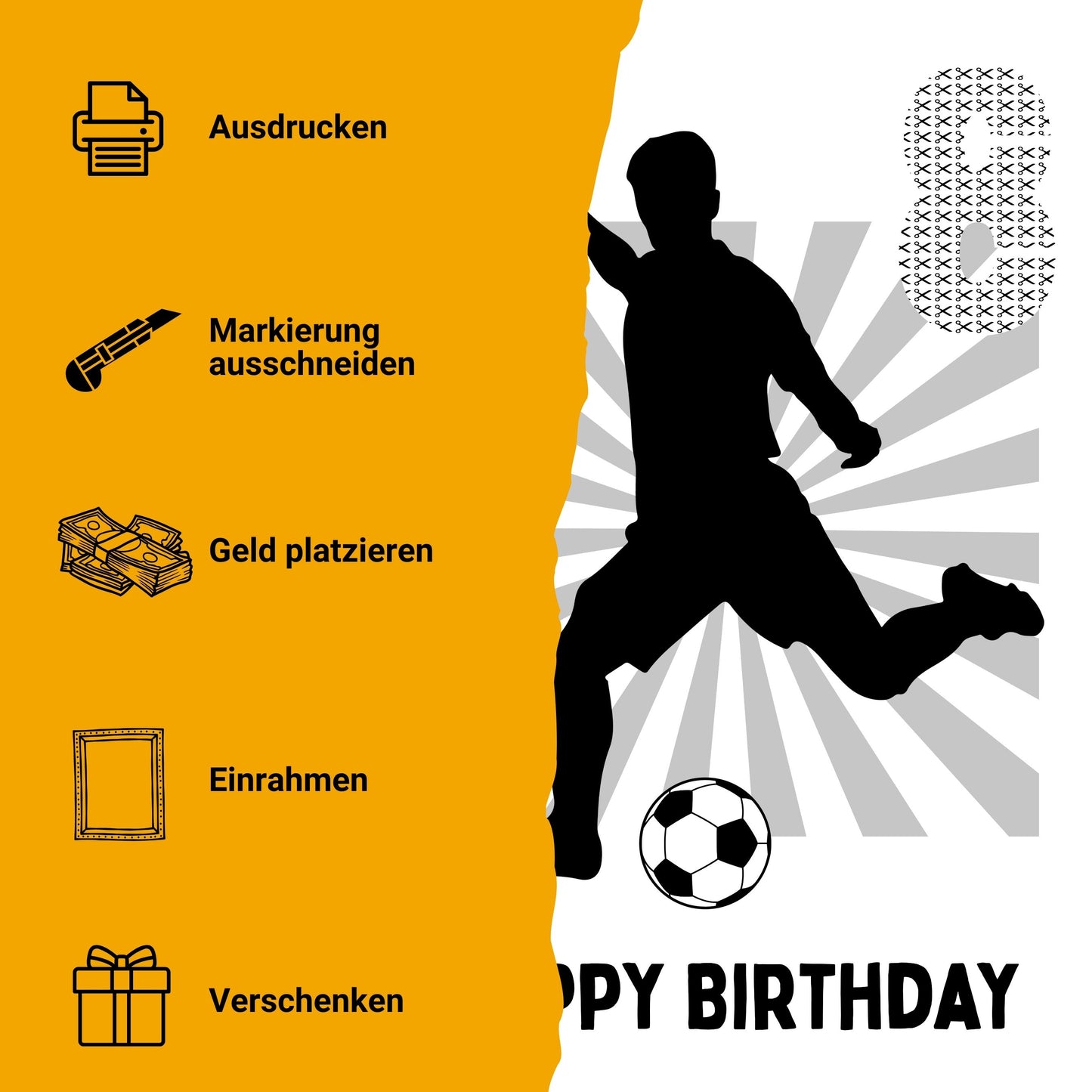 Fußball Geldgeschenk 8 Geburtstag – Digitaler Sofort Download PDF A4 zum Ausdrucken