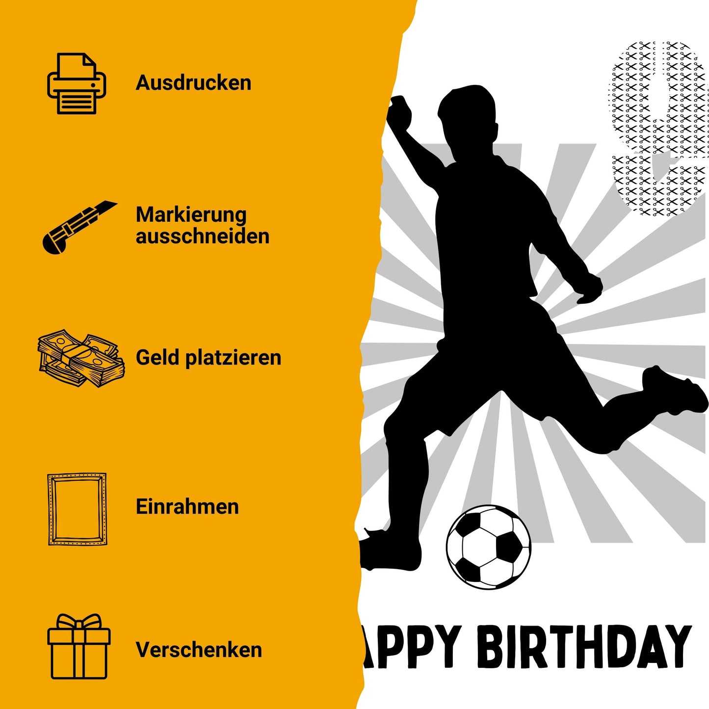 Fußball Geldgeschenk 9 Geburtstag – Digitaler Sofort Download PDF A4 zum Ausdrucken