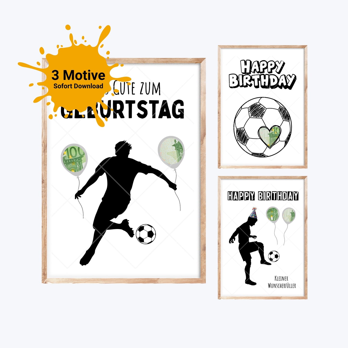 Fußball Geburtstag Geldgeschenk | Sparset 3x A4 PDF Sofort-Download