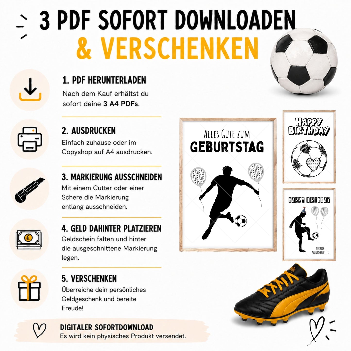 Fußball Geburtstag Geldgeschenk | Sparset 3x A4 PDF Sofort-Download