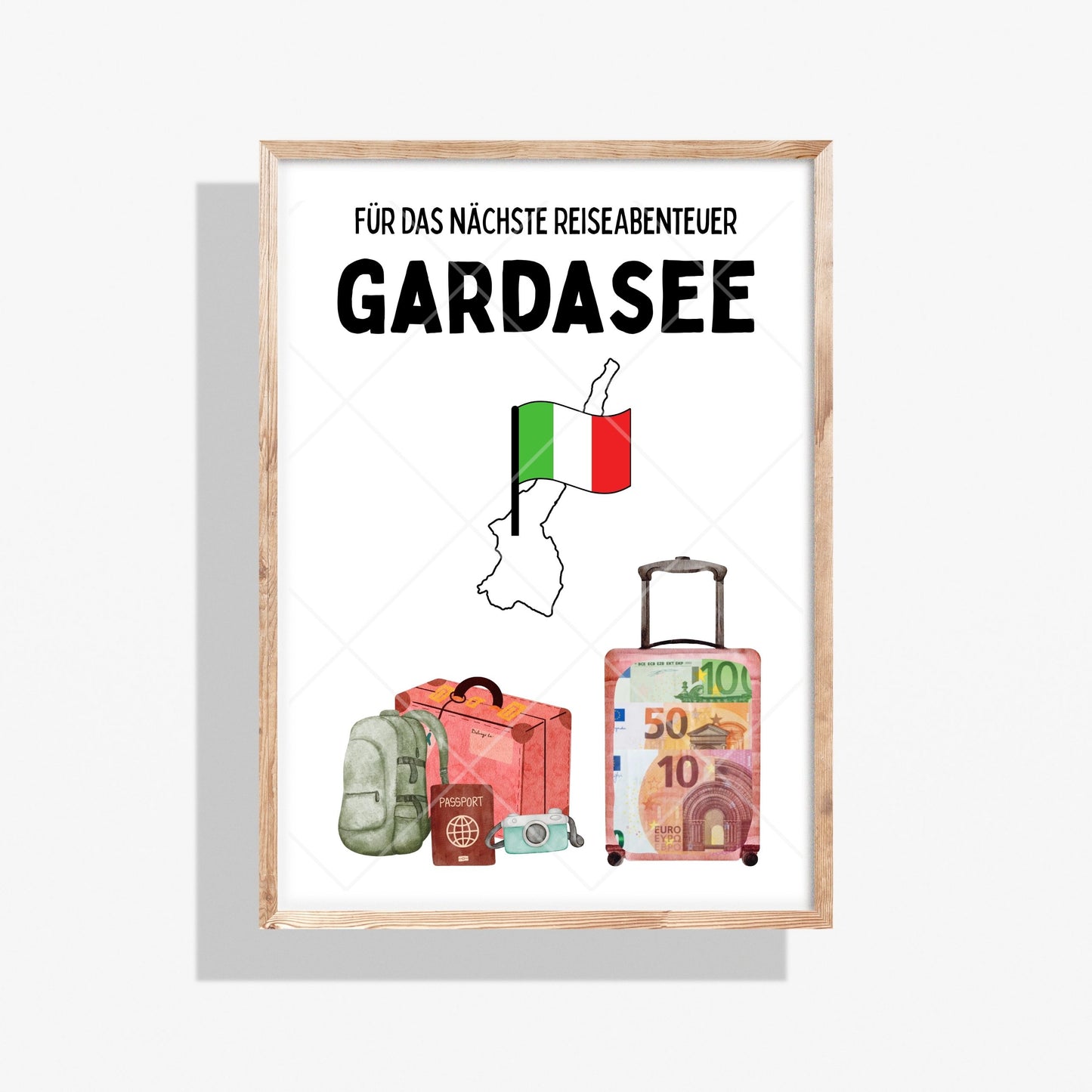 Gardasee Reise Geldgeschenk - Digitaler Sofort Download PDF A4 zum Ausdrucken
