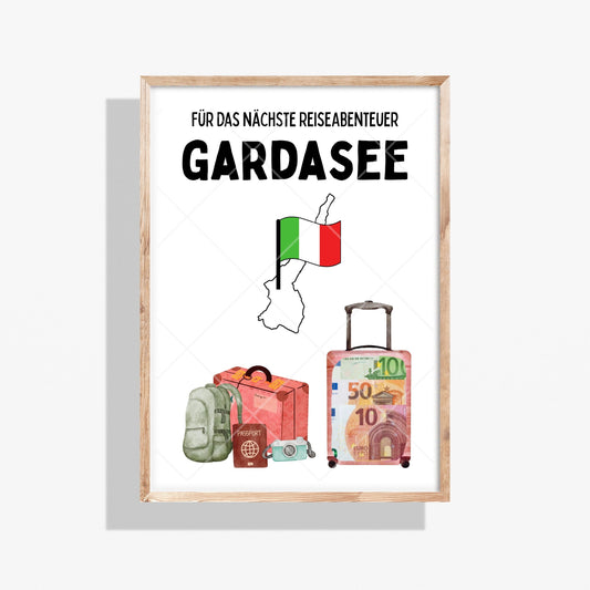 Gardasee Reise Geldgeschenk - Digitaler Sofort Download PDF A4 zum Ausdrucken
