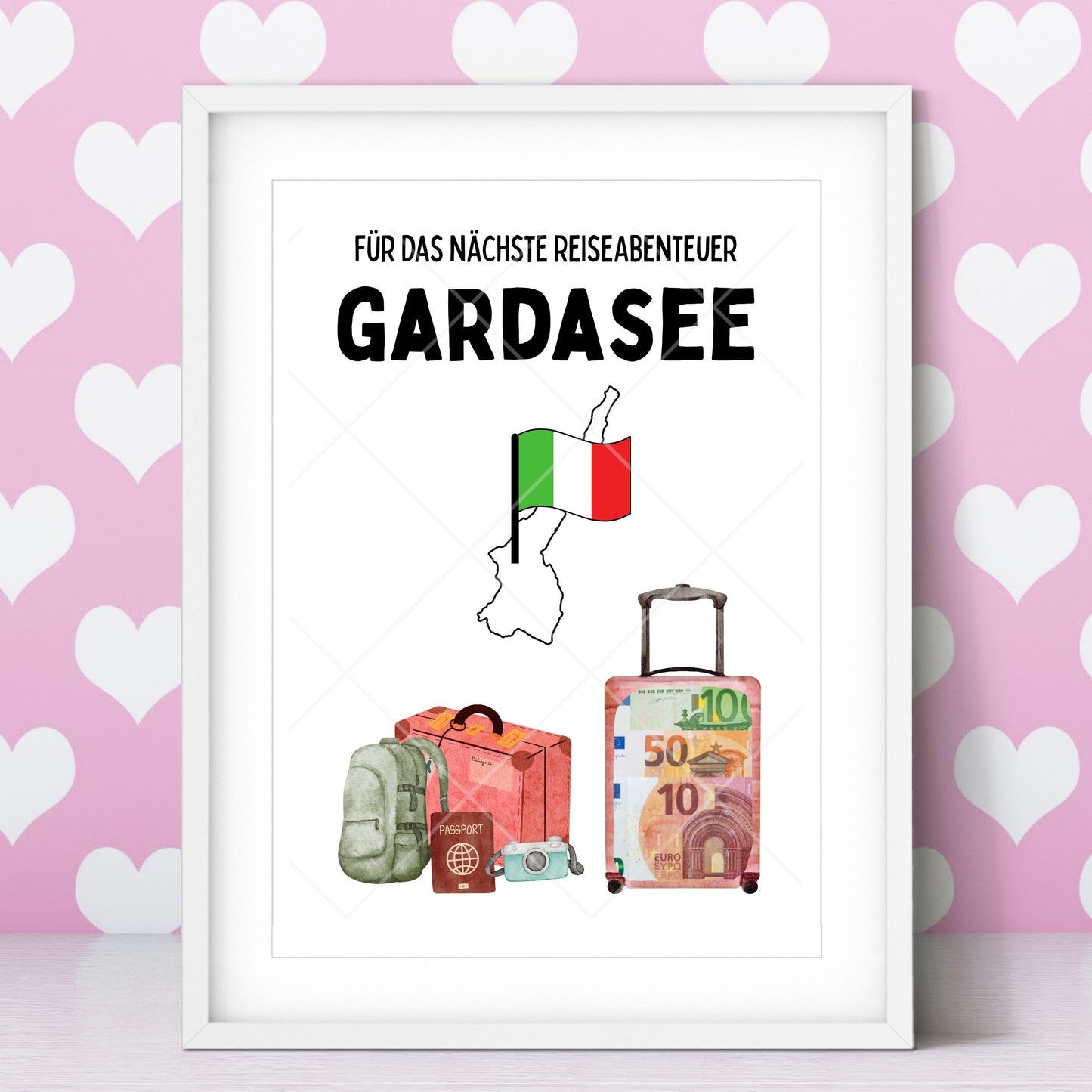 Gardasee Reise Geldgeschenk - Digitaler Sofort Download PDF A4 zum Ausdrucken