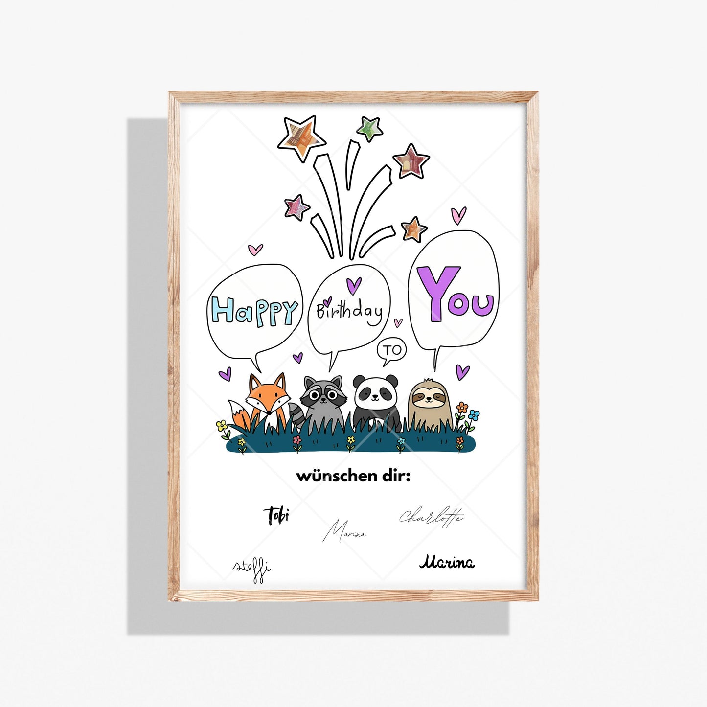 Faultier Fuchs Geldgeschenk Geburtstag personalisierbar – Digitaler Sofort Download PDF A4 zum Ausdrucken