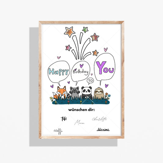 Faultier Fuchs Geldgeschenk Geburtstag personalisierbar – Digitaler Sofort Download PDF A4 zum Ausdrucken