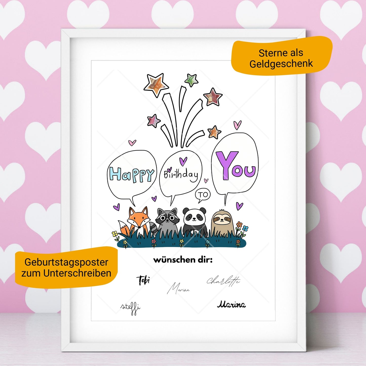 Faultier Fuchs Geldgeschenk Geburtstag personalisierbar – Digitaler Sofort Download PDF A4 zum Ausdrucken