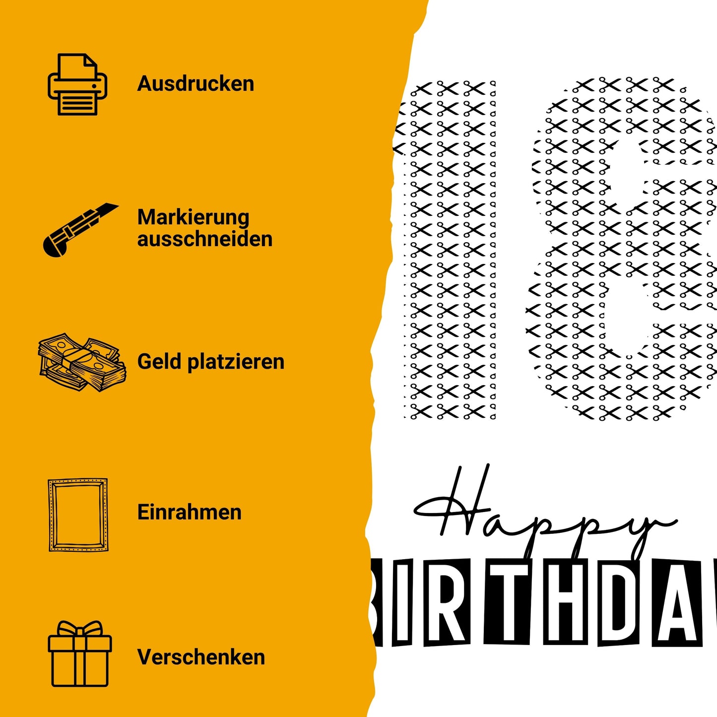 Geldgeschenk 18 Geburtstag Volljährigkeit – Digitaler Sofort Download PDF A4 zum Ausdrucken