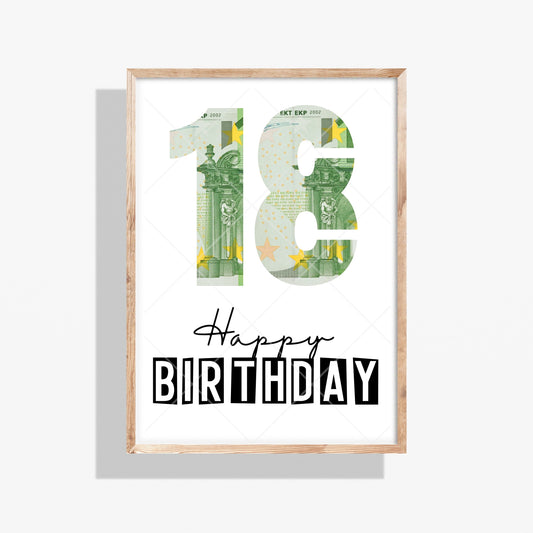 Geldgeschenk 18 Geburtstag Volljährigkeit – Digitaler Sofort Download PDF A4 zum Ausdrucken