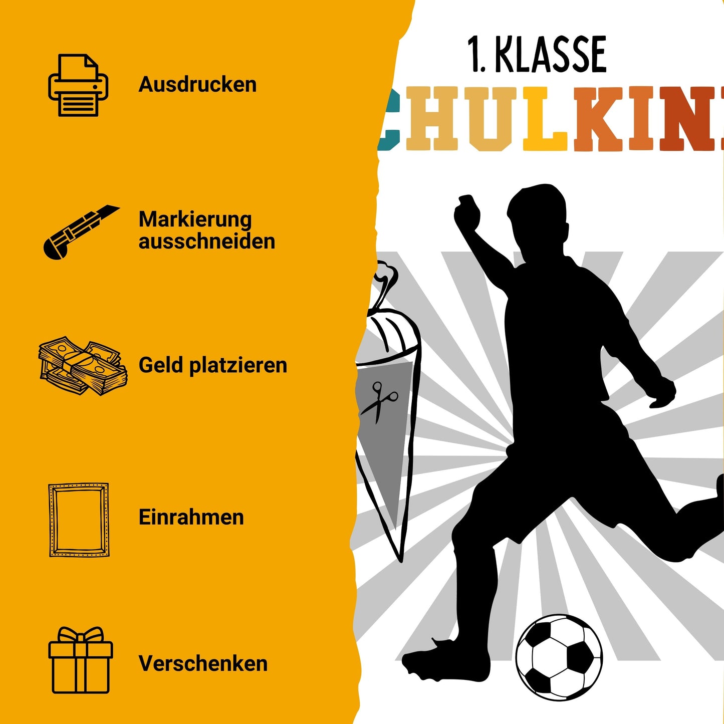 Geldgeschenk Einschulung Fußball Schulkind – Digitaler Sofort Download PDF A4 zum Ausdrucken