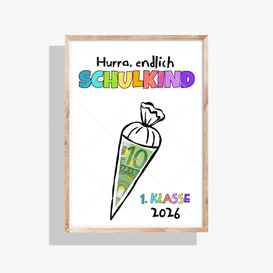 Einschulung Schulkind 2026 Schultüte Geldgeschenk  – Digitaler Sofort Download PDF A4 zum Ausdrucken