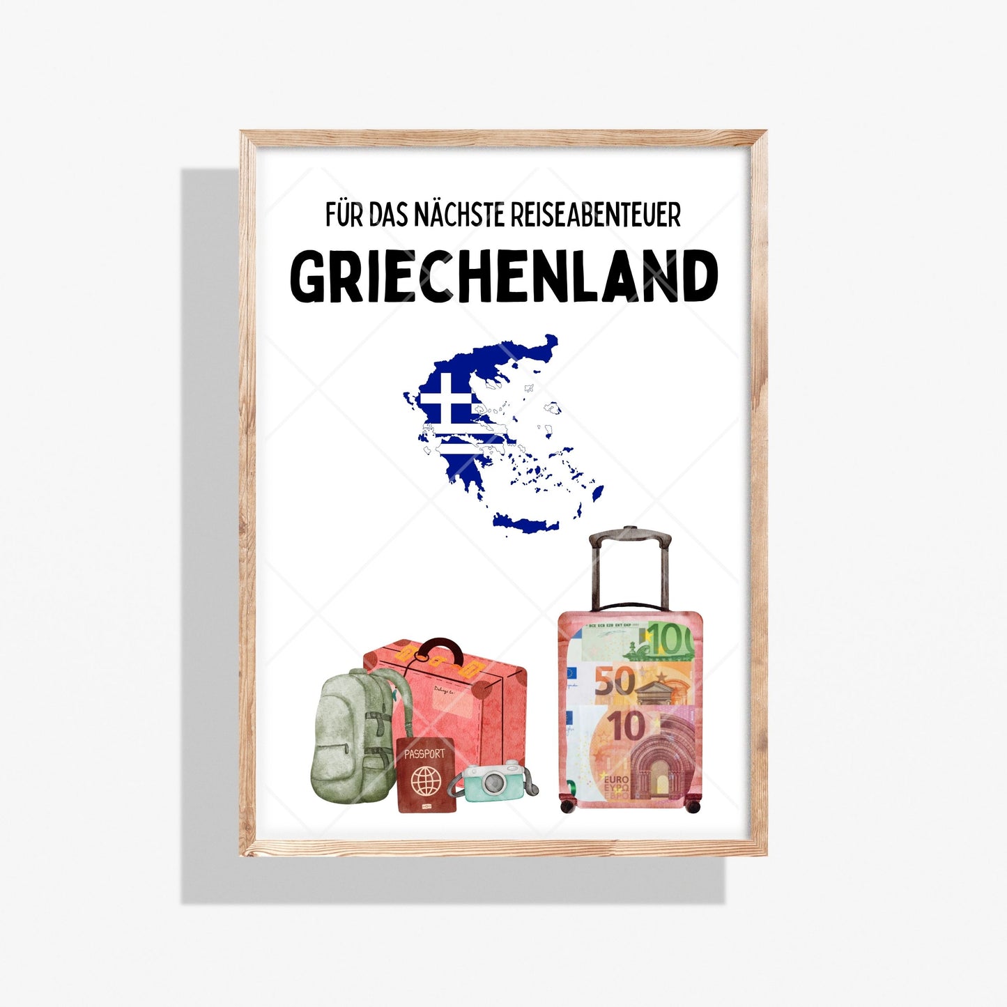 Griechenland Reise Geldgeschenk Reisegutschein – Digitaler Sofort Download PDF A4 zum Ausdrucken