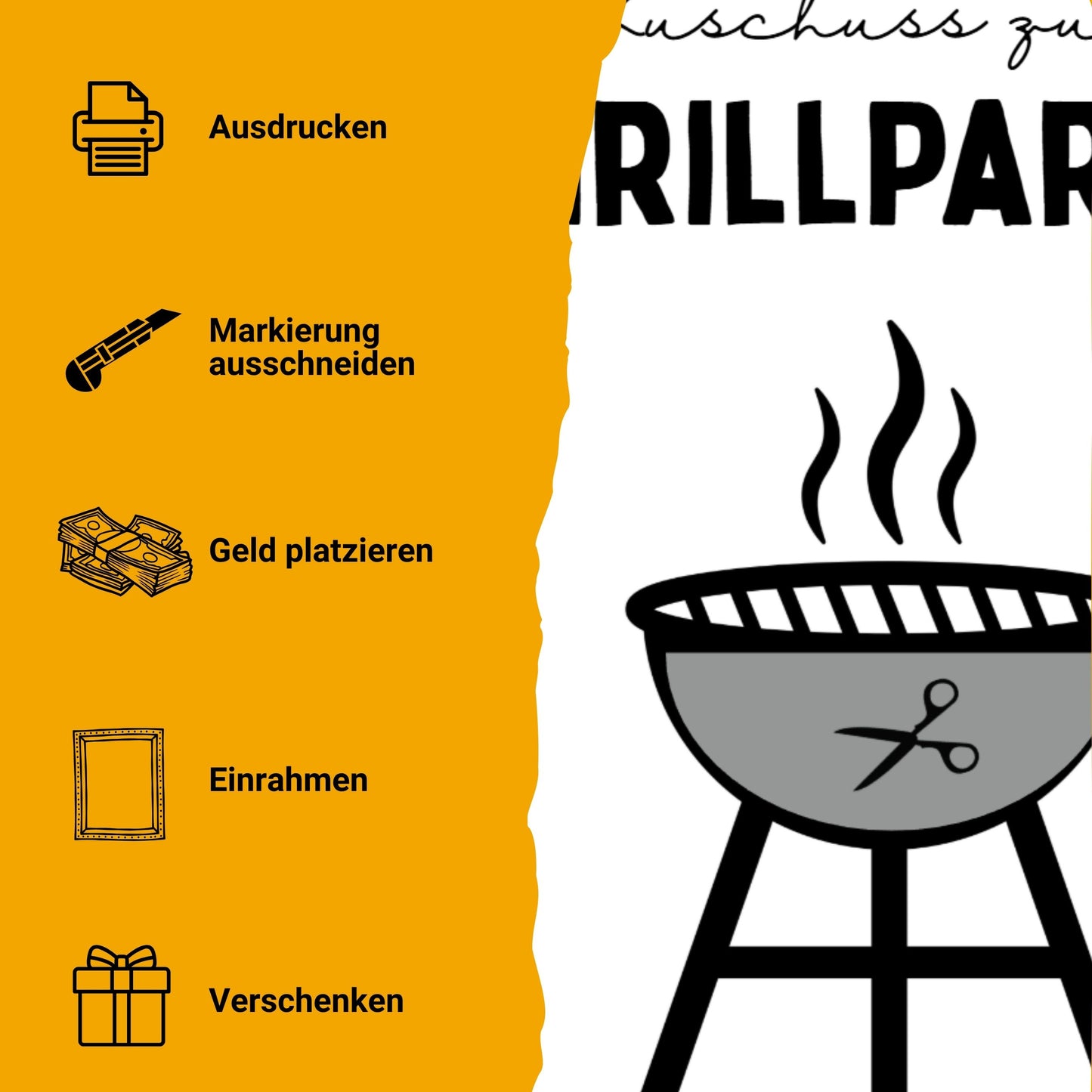 Zuschuss Grillparty & BBQ Geldgeschenk - Digitaler Sofort Download PDF A4 zum Ausdrucken