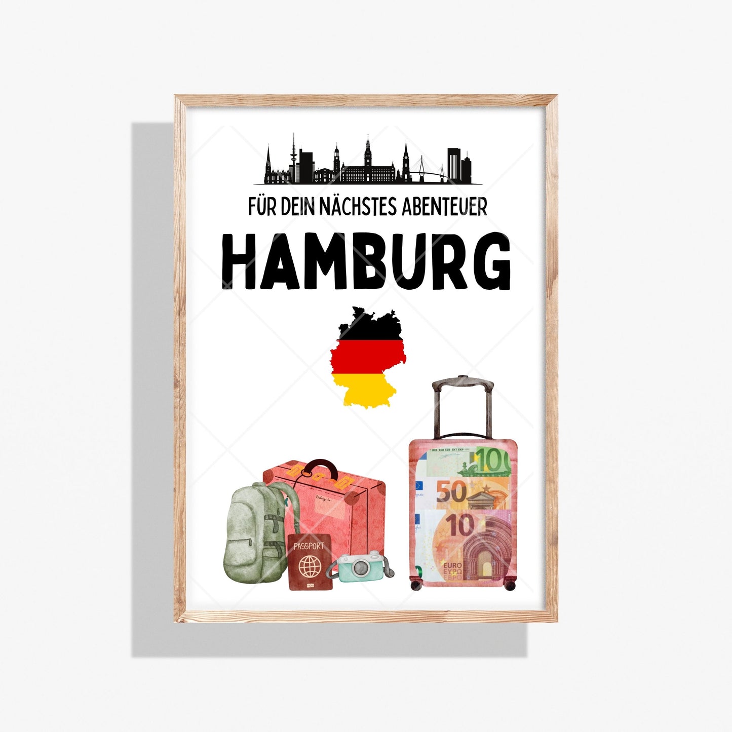 Hamburg Reise Geldgeschenk - Digitaler Sofort Download PDF A4 zum Ausdrucken