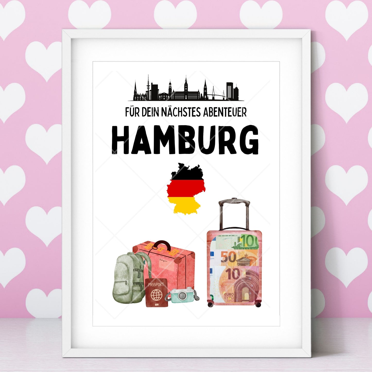 Hamburg Reise Geldgeschenk - Digitaler Sofort Download PDF A4 zum Ausdrucken
