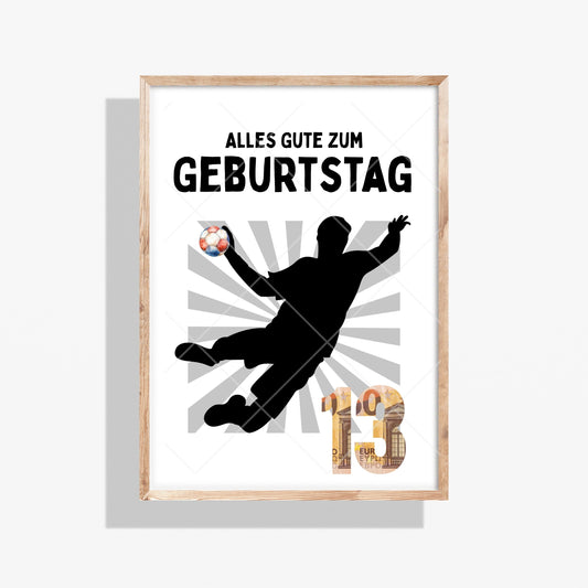 Handball Geldgeschenk 13 Geburtstag – Digitaler Sofort Download PDF A4 zum Ausdrucken