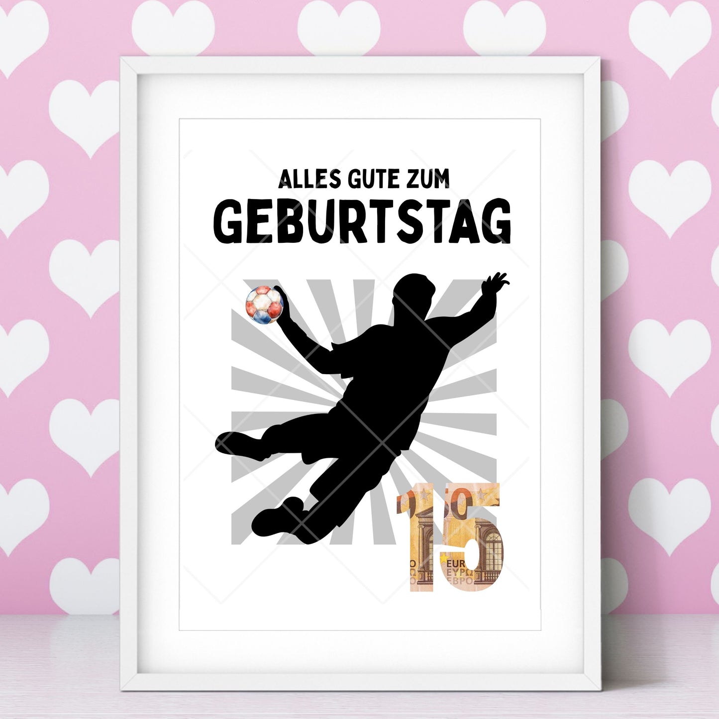 Handball Geldgeschenk 15 Geburtstag – Digitaler Sofort Download PDF A4 zum Ausdrucken