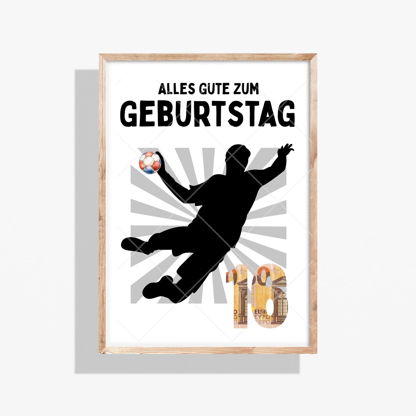 Handball Geldgeschenk 16 Geburtstag – Digitaler Sofort Download PDF A4 zum Ausdrucken