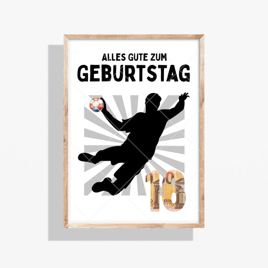 Handball Geldgeschenk 16 Geburtstag – Digitaler Sofort Download PDF A4 zum Ausdrucken