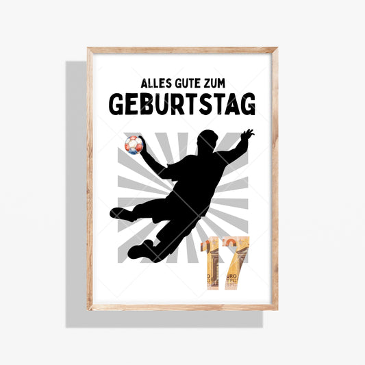 Handball Geldgeschenk 17 Geburtstag – Digitaler Sofort Download PDF A4 zum Ausdrucken