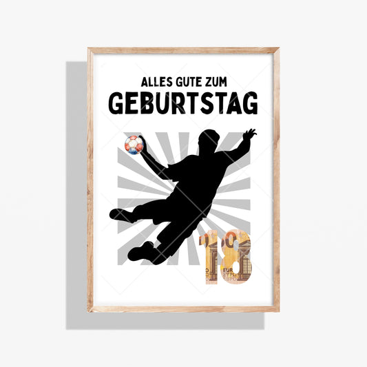 Handball 18. Geburtstag Geldgeschenk - Digitaler Sofort Download PDF A4 zum Ausdrucken